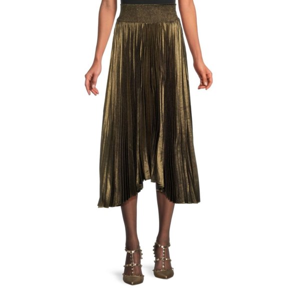 Elie Tahari Metallic Pleated Midi Skirt NWT - Picture 2 of 10